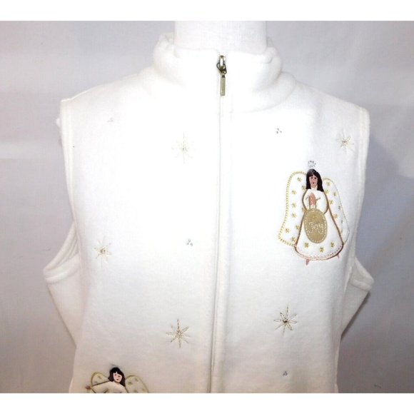 Northern Reflections Off White Christmas Angels Womens L Full Zip Fleece Vest - Picture 4 of 12